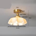 Amber Glass Ceiling Lamp Wood Nordic Modern Bedroom Bathroom Light