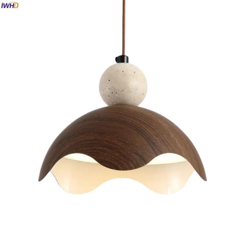 Iron Yellow Travertine LED Pendant Light for Bedside Dining Living Room
