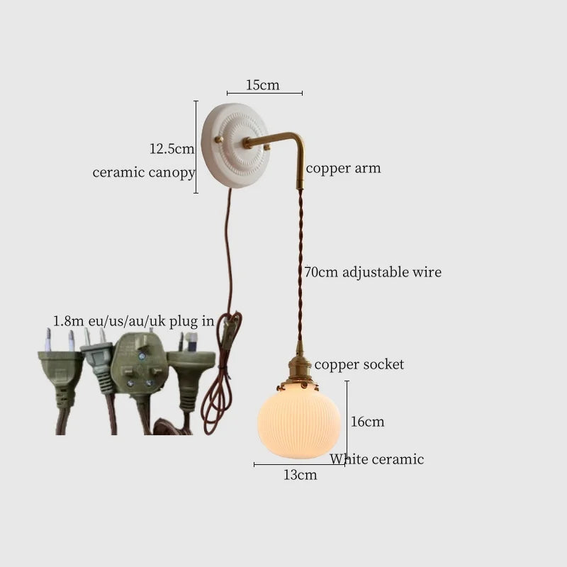 Afralia™ Adjustable LED Wall Sconce Lamp Stripe Ceramic Copper Mirror Bedside