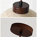 LED Pendant Light: Japanese Style, Yellow Travertine Wood, Adjustable Hanging Lamp