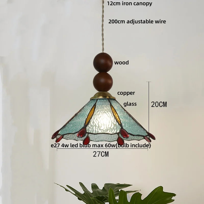 Afralia™ Tiffany Style Wood Globe Glass LED Pendant Light Fixture for Home Lighting