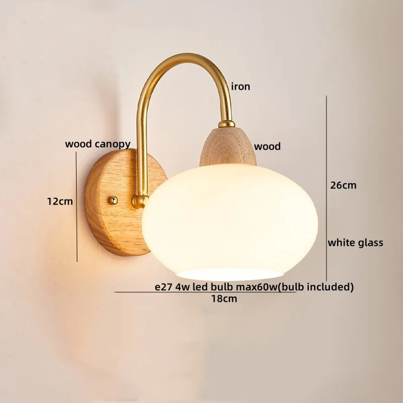Glass Wood LED Wall Lights Decor for Bedroom Living Room Coffee Mirror Bedside Lamp