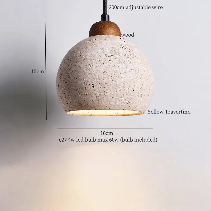 Afralia™ Vintage Wabi Sabi LED Pendant Lights Wood Yellow Travertine Hanging Lamp