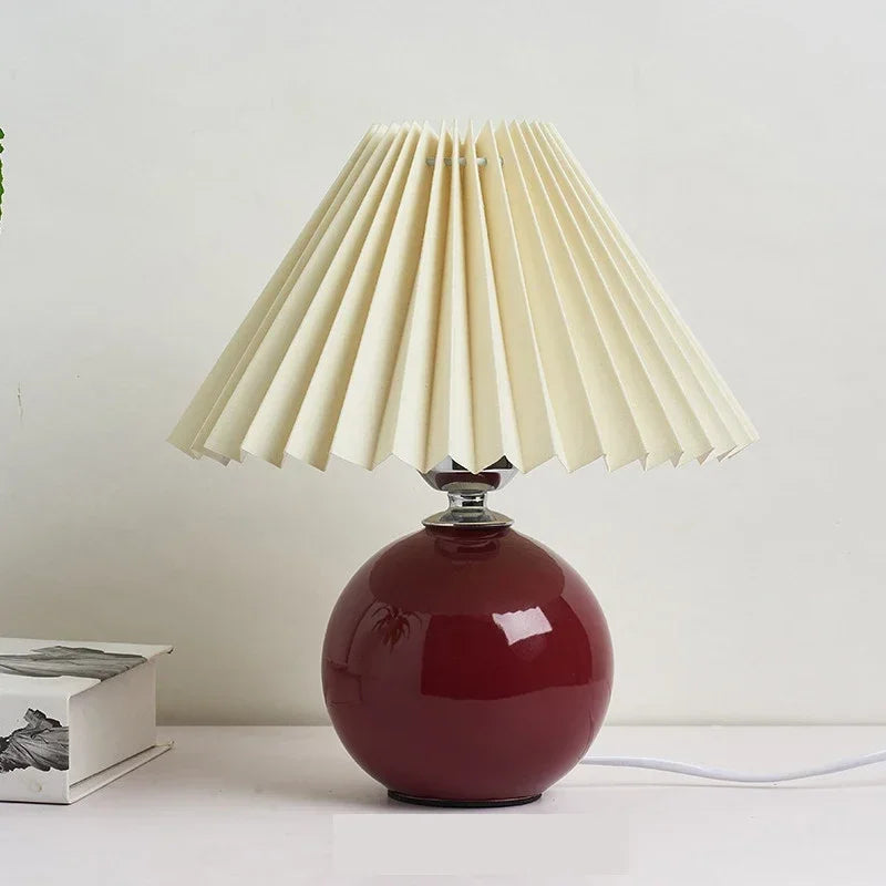 Nordic Ceramics Table Lamp - Modern Desk Light with Pleated Lampshade for Cozy Home Lighting