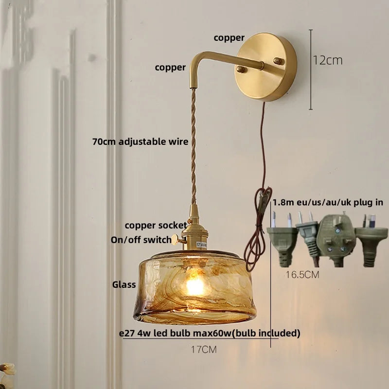 Afralia™ Vintage LED Wall Light Up Down Rotate Pull Chain Switch Bedside Lamp