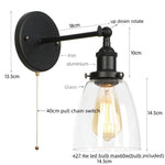 Vintage Single Arm LED Wall Lamp Iron Glass Retro Stair Light