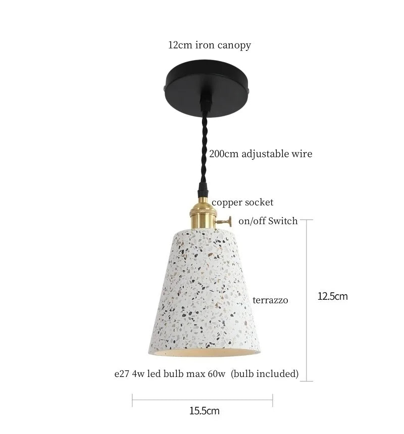 Terrazzo LED Pendant Lights, Adjustable Wire, Nordic Modern Hanging Lamp