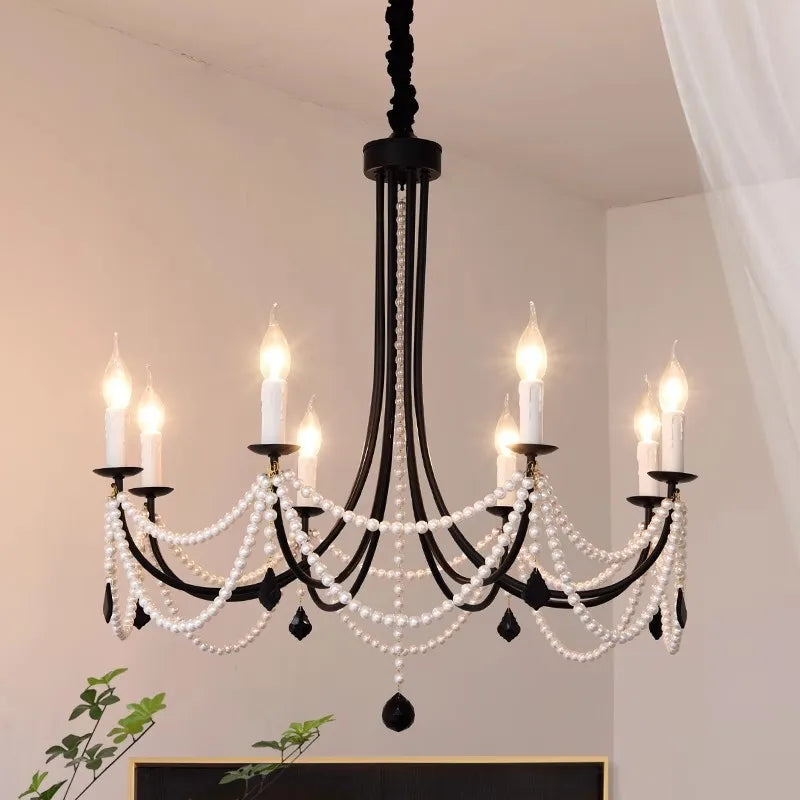 Afralia™ Black Metal Led Candle Chandelier Pendant Lights for Chic Home Decor
