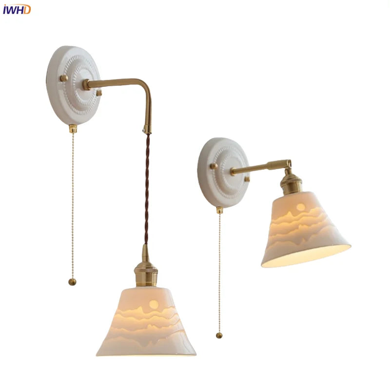 Afralia™ Copper Arm Vintage LED Wall Lamp 70CM Adjustable Wire Living Room Bedroom Light