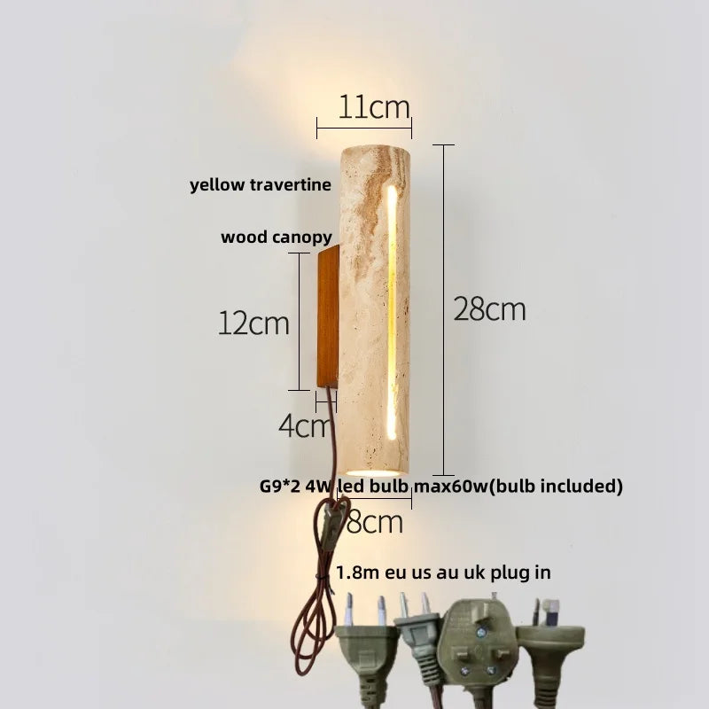 LED Wall Sconce Modern Nordic Wood Canopy Terrazzo Bathroom Mirror Light