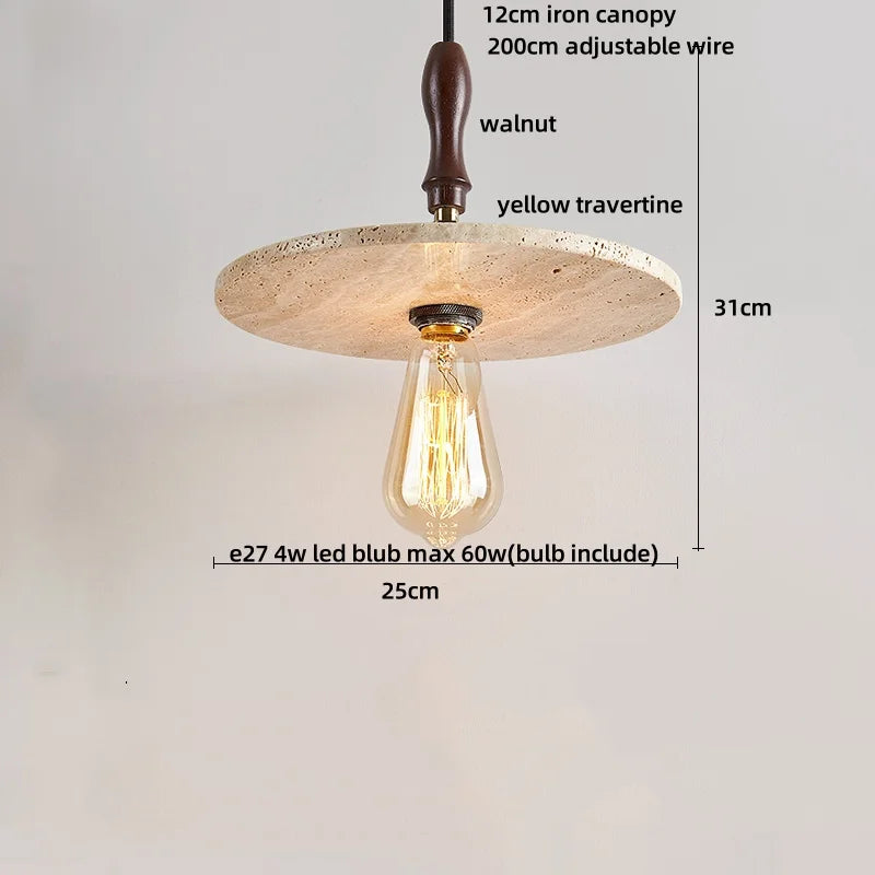 Yellow Travertine LED Pendant Light: Wabi Sabi Dining Room Decor