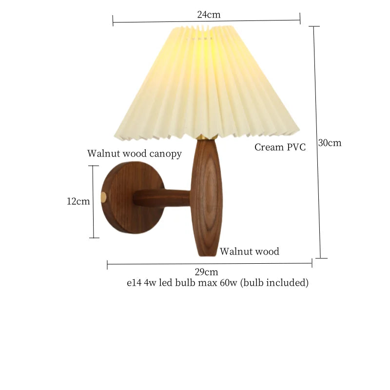 Cream PVC LED Wall Lamps Japanese Walnut Wood Applique Murale