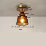 Afralia Wood Copper LED Ceiling Light Amber Glass Plafond Lamp