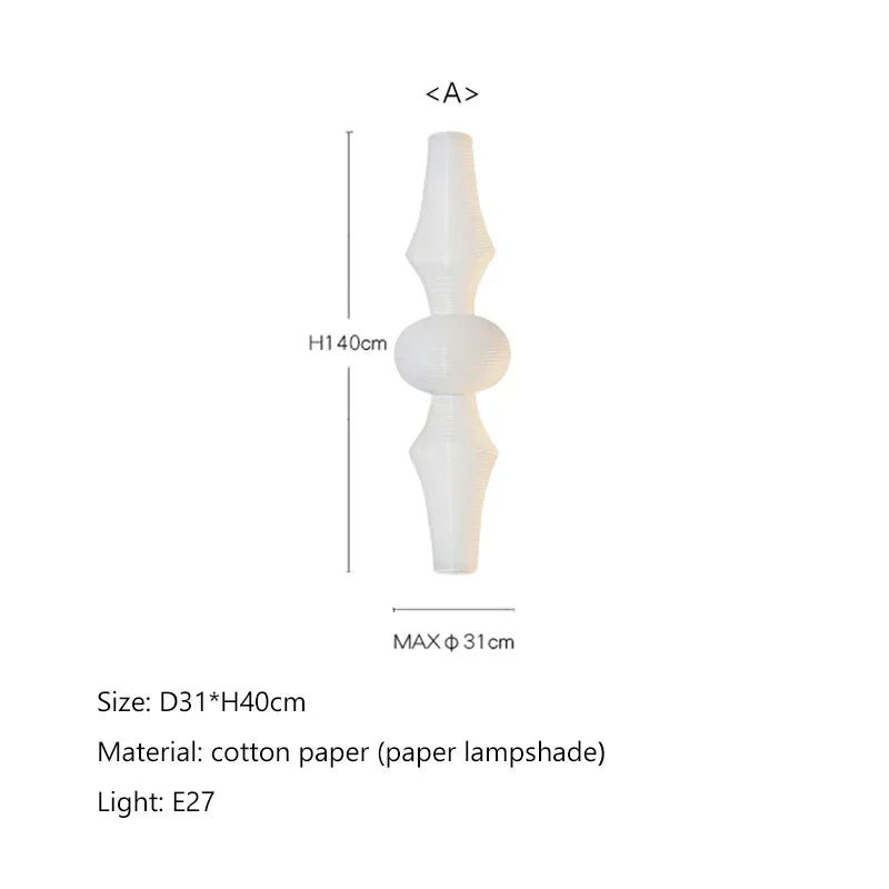 Japanese Cotton Paper Pendant Lamp Wabi Sabi Chandelier with E27 Bulb