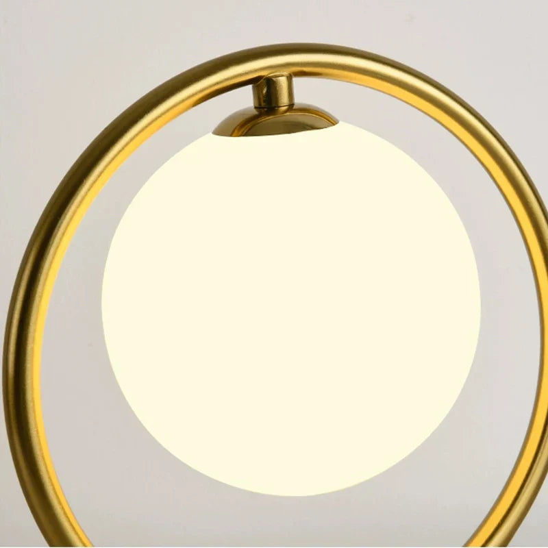 LED Brass Glass Table Lamp for Bedside Reading Desk - Modern Round Ring Design