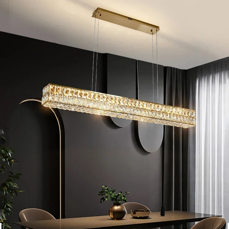 Crystal Steel LED Pendant Light | Modern Dining Room Hanging Lamp