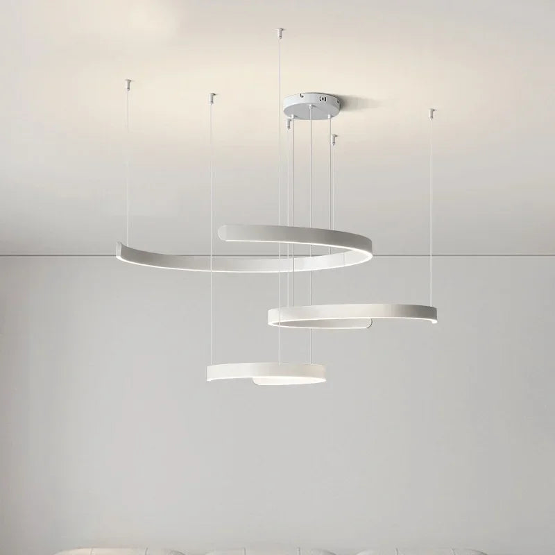 Black LED Chandelier Pendant Light for Foyer Stairs Bar, Minimalist Indoor Hanging Lamp