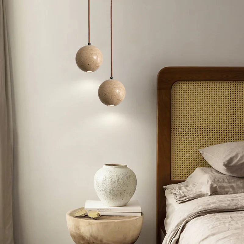 Stone Ball LED Pendant Lamp: Stylish Round Hanging Light for Bedroom & Living Room