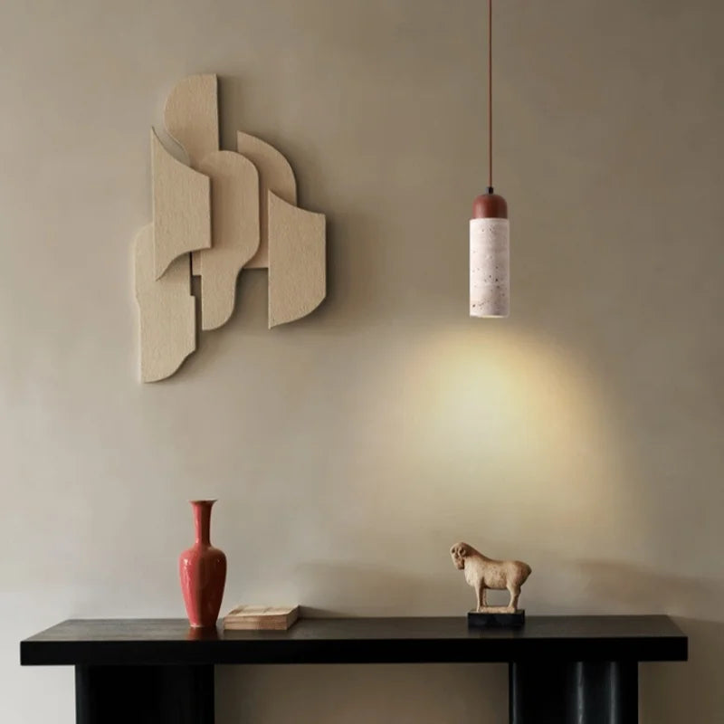 Nordic LED Pendant Lights Yellow Travertine Wood Hanging Lamp