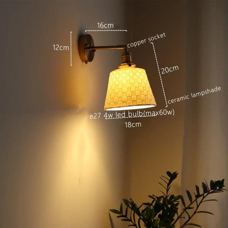 Ceramic Copper LED Wall Lamp for Bedroom Bedside Mirror Light