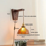 Walnut Copper LED Wall Lamp Sconce with Pull Chain Switch, Nordic Stair Light Fixtures