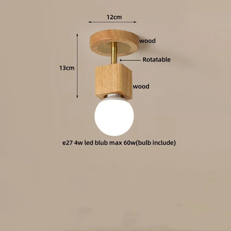 Cube Wood Copper LED Ceiling Light Fixture Vintage Loft Ceiling Lamp