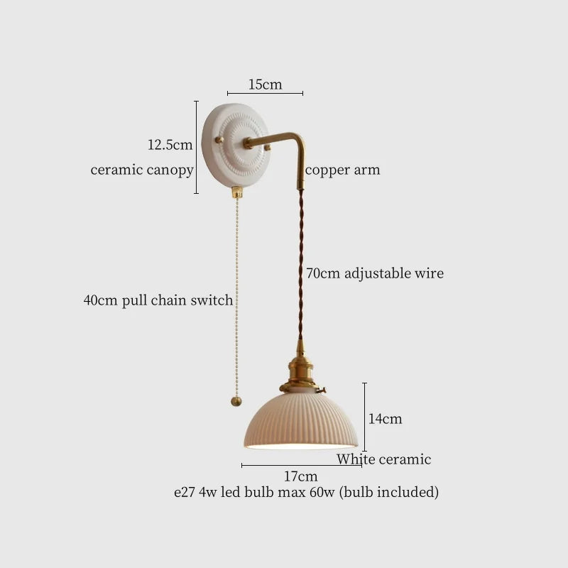 Afralia™ Ceramic Canopy LED Wall Lamp Copper Arm Modern Home Decor Applique Murale