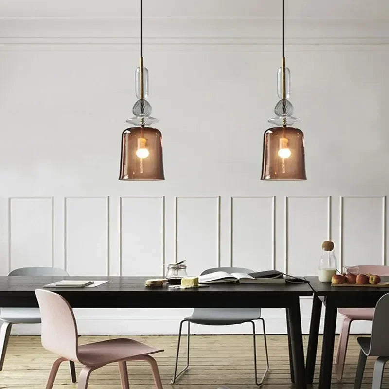 Scandinavian Macaron Stained Glass Chandelier with E27 Bulb