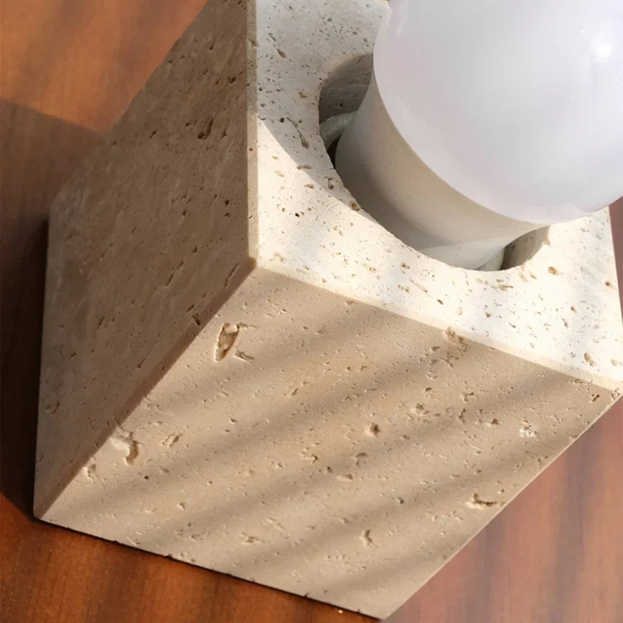 Afralia™ Round Wood LED Pendant Light | Yellow Travertine Stone | Wabi Sabi Home Decor