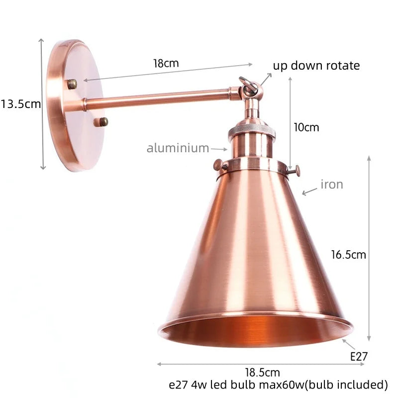 Afralia™ Vintage LED Wall Lights Pull Chain Lens Stair Aisle Bedside Lamp Iron Lightings