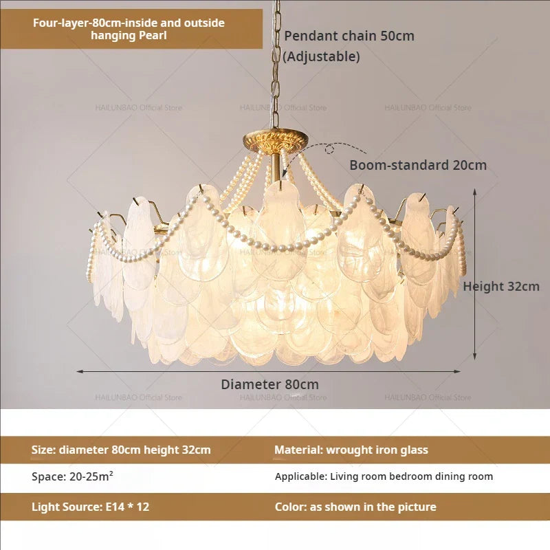 French Chandelier Garden Light with K9 Crystal | Elegant Pearl Shell Design