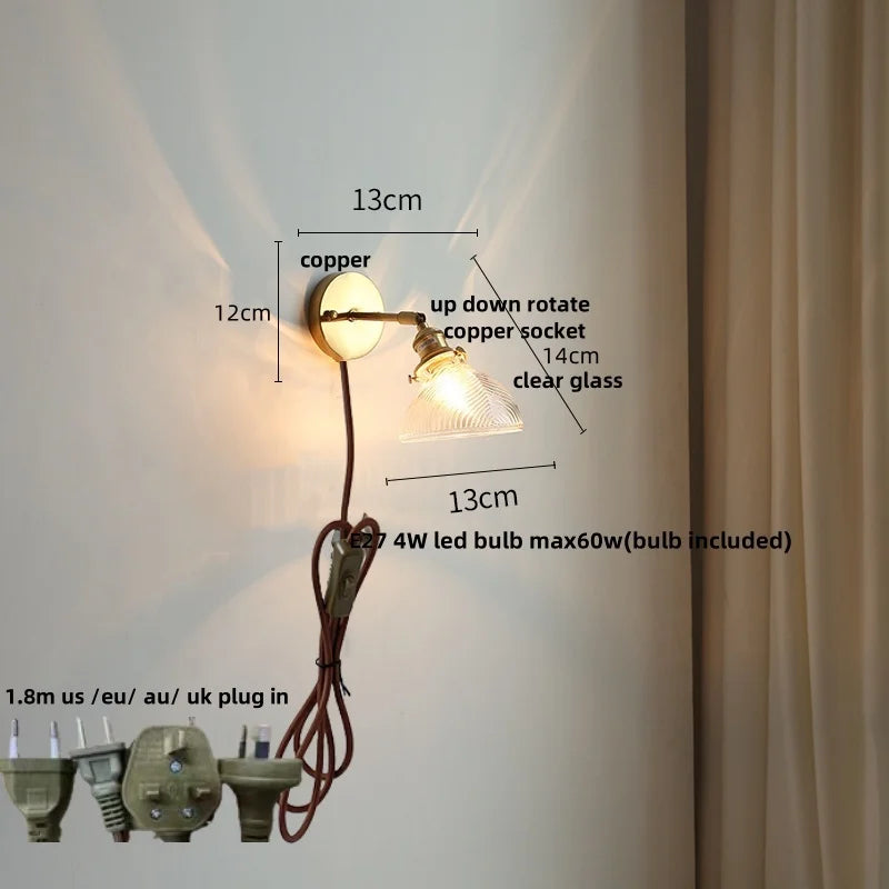 White Glass Copper LED Wall Sconce with Pull Chain Switch