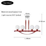 White Glass Ball Chandelier Dimmable Wooden Modern Dining Room Light