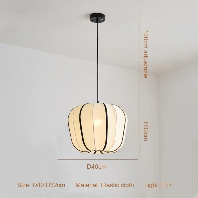 Afralia™ Nordic Style Creamy E27 Pendant Light Fabric Chandelier_Lamp Dining Room Suspended LED Bar Droplight