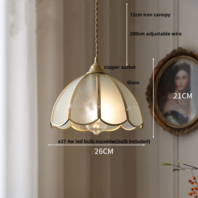 Tiffany Style Glass Copper LED Pendant Lights for Dining Room and Balcony