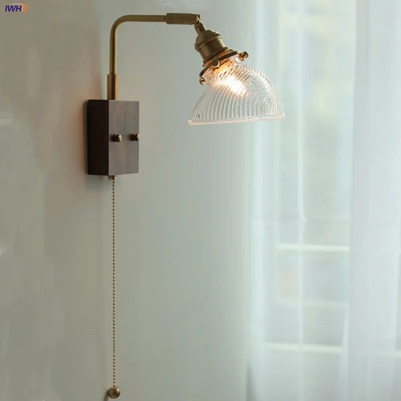 Walnut Wood LED Wall Sconce Glass Rotatable Stair Light Fixtures