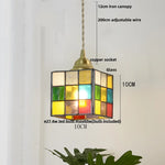 Afralia™ Magic Cube LED Pendant Lights Glass Walnut Wood Tiffany Style Hang Lamp