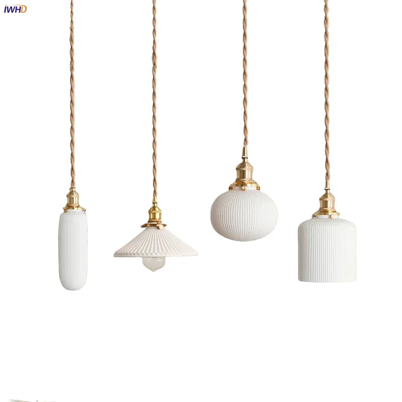 White Ceramic LED Pendant Light Fixture, Modern Nordic Hanging Lamp