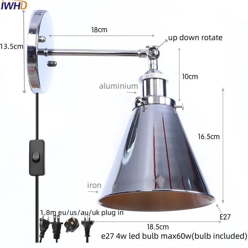 Afralia™ Iron LED Wall Lamp Vintage Style Wandlamp Industrial Luminaire