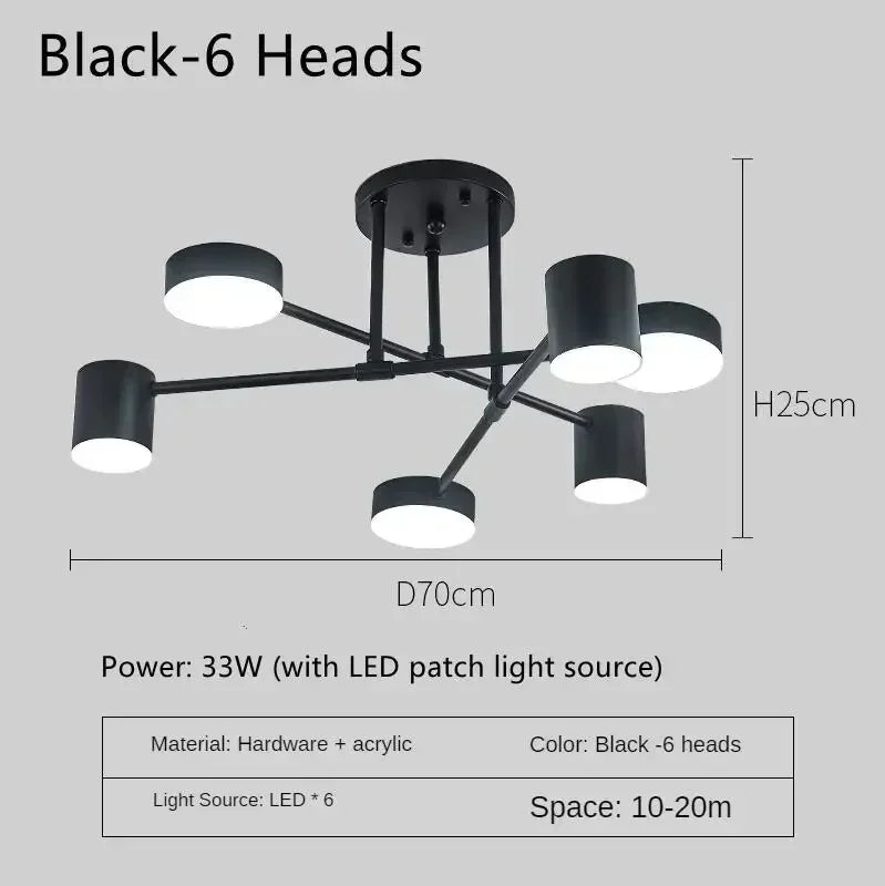 Nordic LED Chandelier Multi Head Ceiling Lamp for Living Room Bedroom