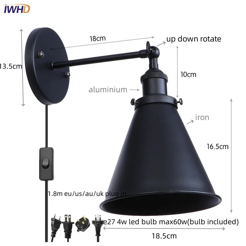 Afralia™ Iron LED Wall Lamp Vintage Style Wandlamp Industrial Luminaire