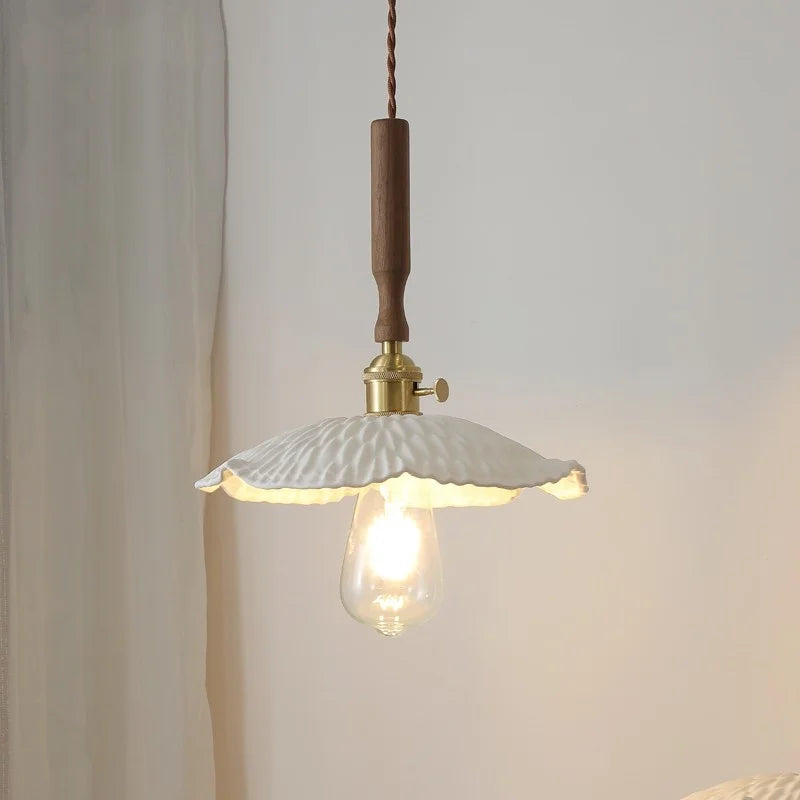 Ceramic Walnut Wood Pendant Light Fixture - Adjustable LED Lamparas for Study Aisle