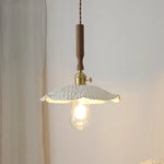 Ceramic Walnut Wood Pendant Light Fixture - Adjustable LED Lamparas for Study Aisle