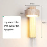 Travertine Wall Sconce Light Wood Rotatable for Bedroom Bedside