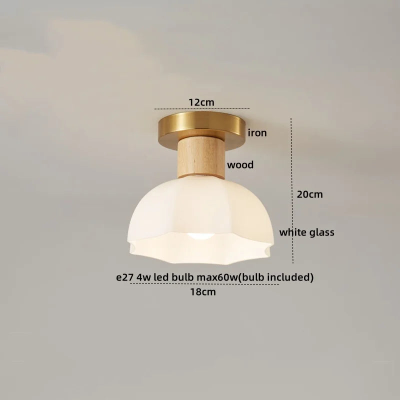 Wood Glass LED Ceiling Lamp Modern Kitchen Living Room Light Fixture