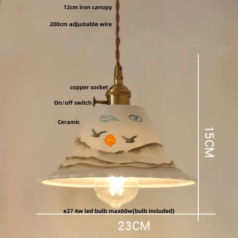 Afralia™ Minimalist LED Pendant Lamp White Ceramic Wood Hanging Light