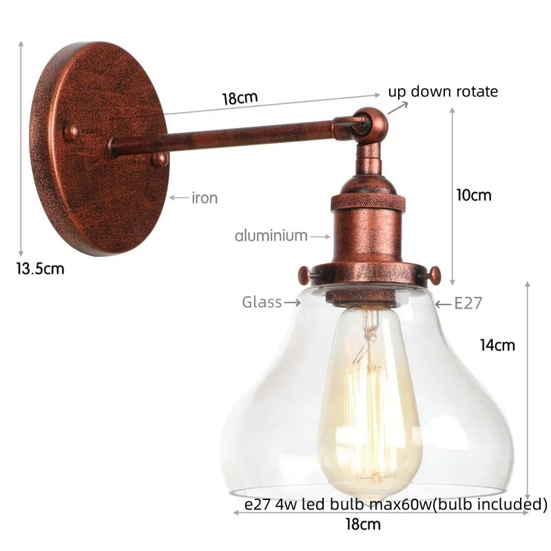 Afralia™ Gold LED Wall Sconces Iron Loft Retro Home Bedroom Lamp