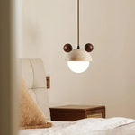 Cream Glass LED Pendant Lights Modern Wood Yellow Travertine Pendant Lamp