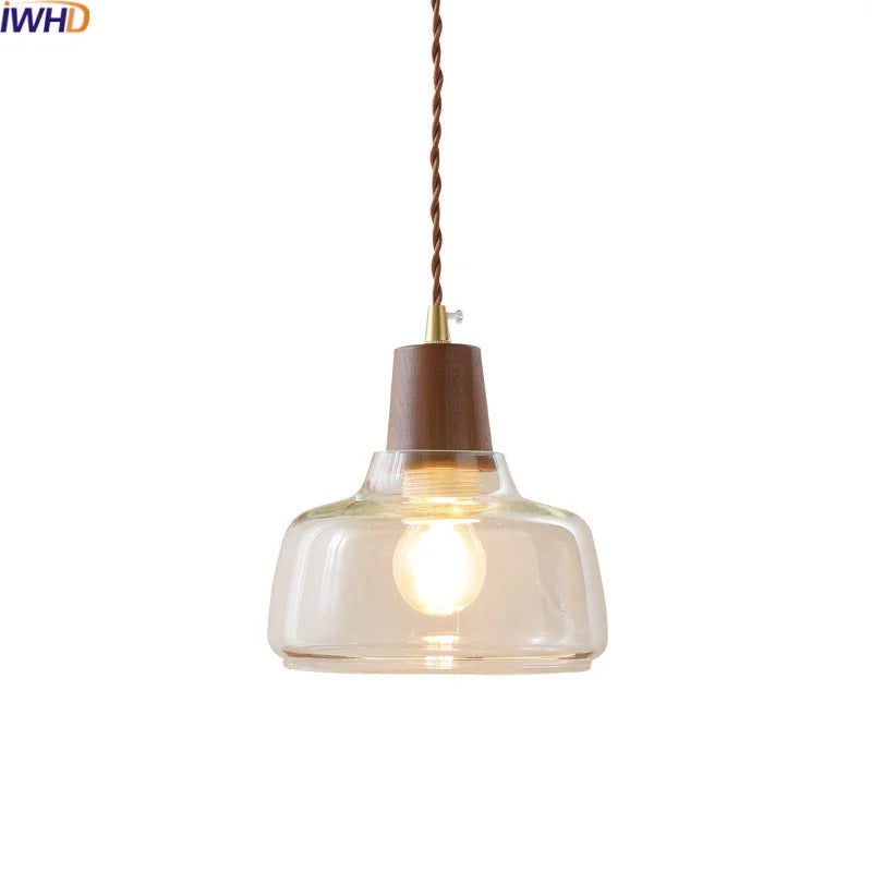 LED Pendant Lamps for Modern Home Decor - Walnut Glass Hanging Light Fixtures