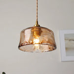 Amber Glass LED Pendant Lamp with Adjustable Wire for Dining Room and Kitchen